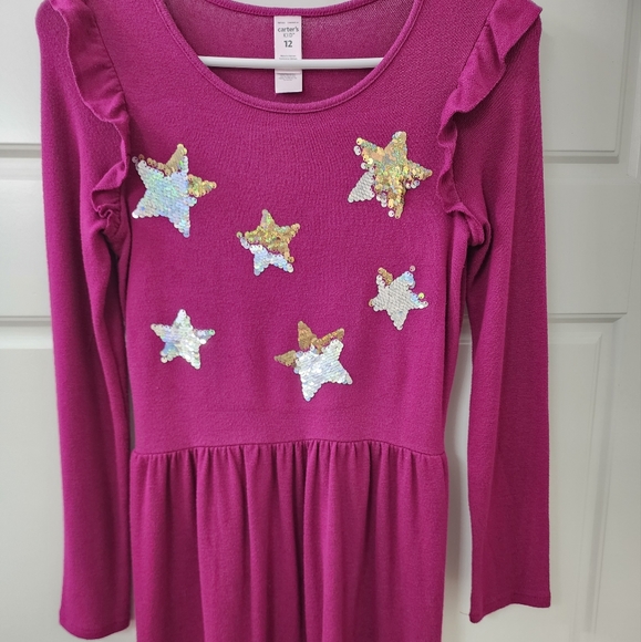 Carter's Other - Carter's Girls Burgandy Ruffled Long Sleeve Sequin Star Sweater Dress Size 12